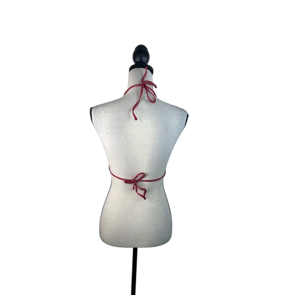 With Jéan Juni Bikini Top Baby Blue & Red Lace-Up Recycled Fabric Adjustable Hal - Picture 6 of 7